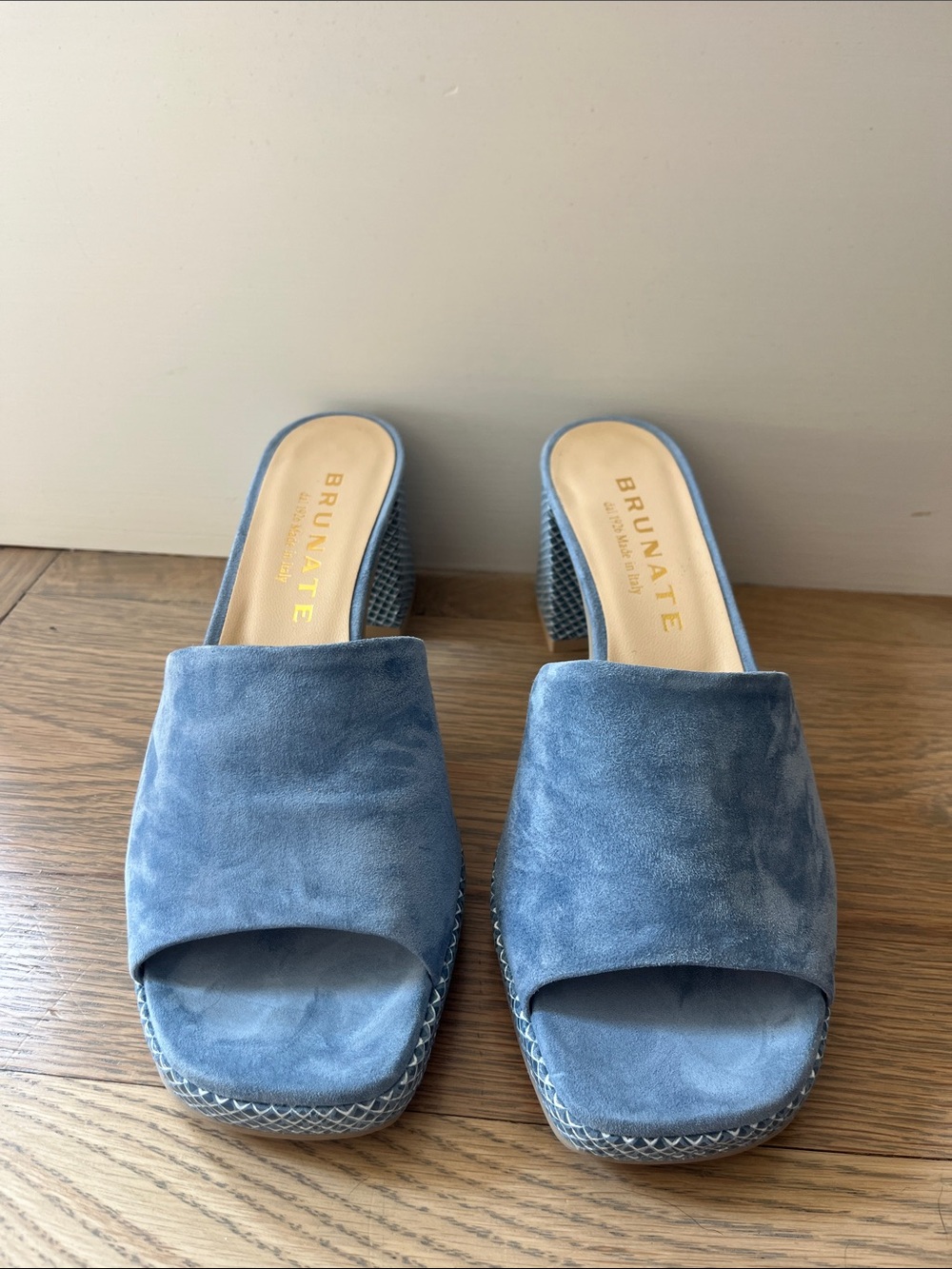 Brunate Blue Suede Open-Toe Slide Mules